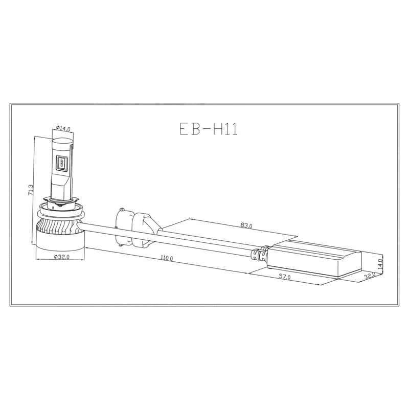 Technical line drawing showing detailed dimensions of ECE R37 EB LEDr bulb for automotive headlamps.