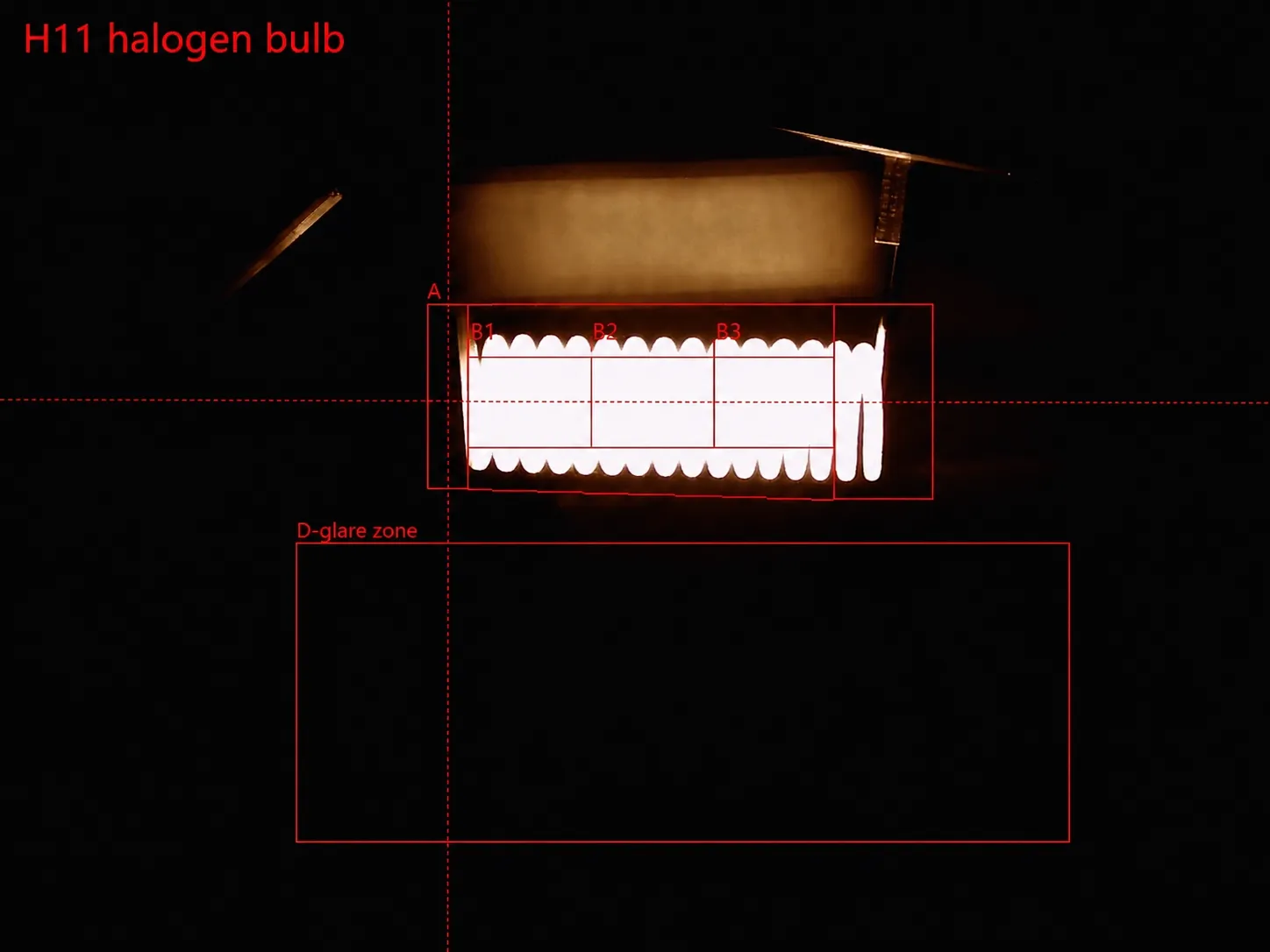 Light emission of an H11 halogen bulb inside a reflector headlamp