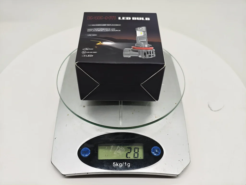 Empty-package weight of the E4E H11 LEDr: 28 g