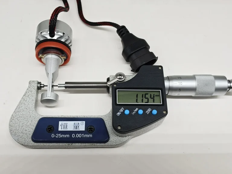 Micrometer measurement of the 1.154 mm separation between opposing EB H11 LEDr emitting surfaces