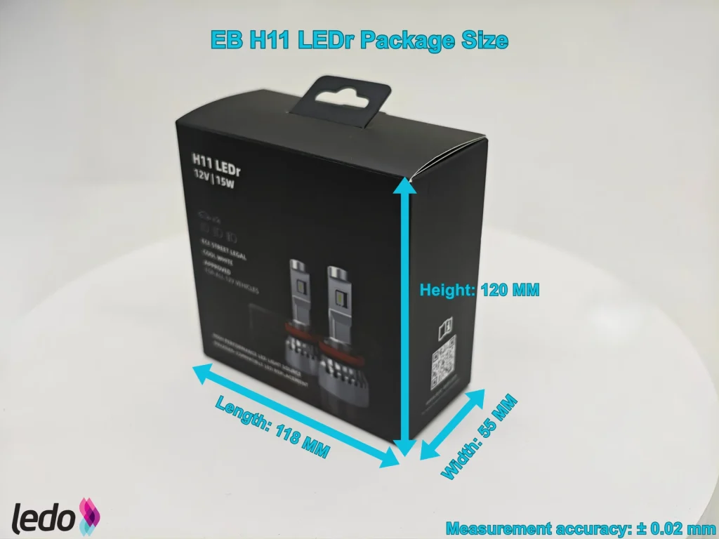 External package dimensions of the EB H11 LEDr: 118 x 55 x 120 mm