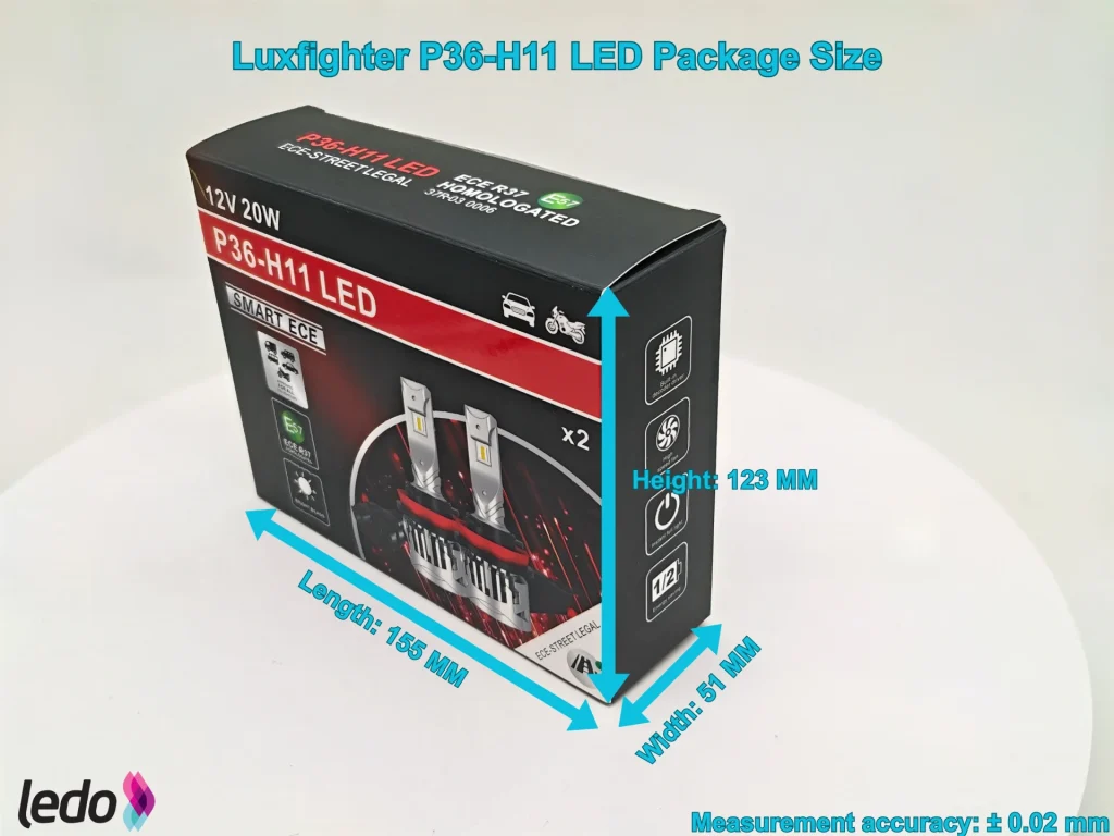 luxfighter H11 LEDr package dimension measurement