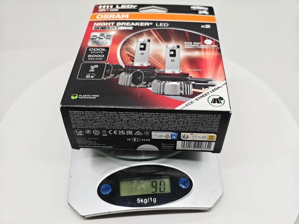 OSRAM H11 LEDr empty package weight measurement