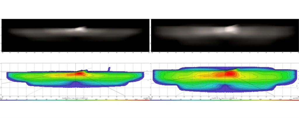 Equal-lumen H11 comparison showing a controlled LEDr beam pattern and a glare-producing pattern