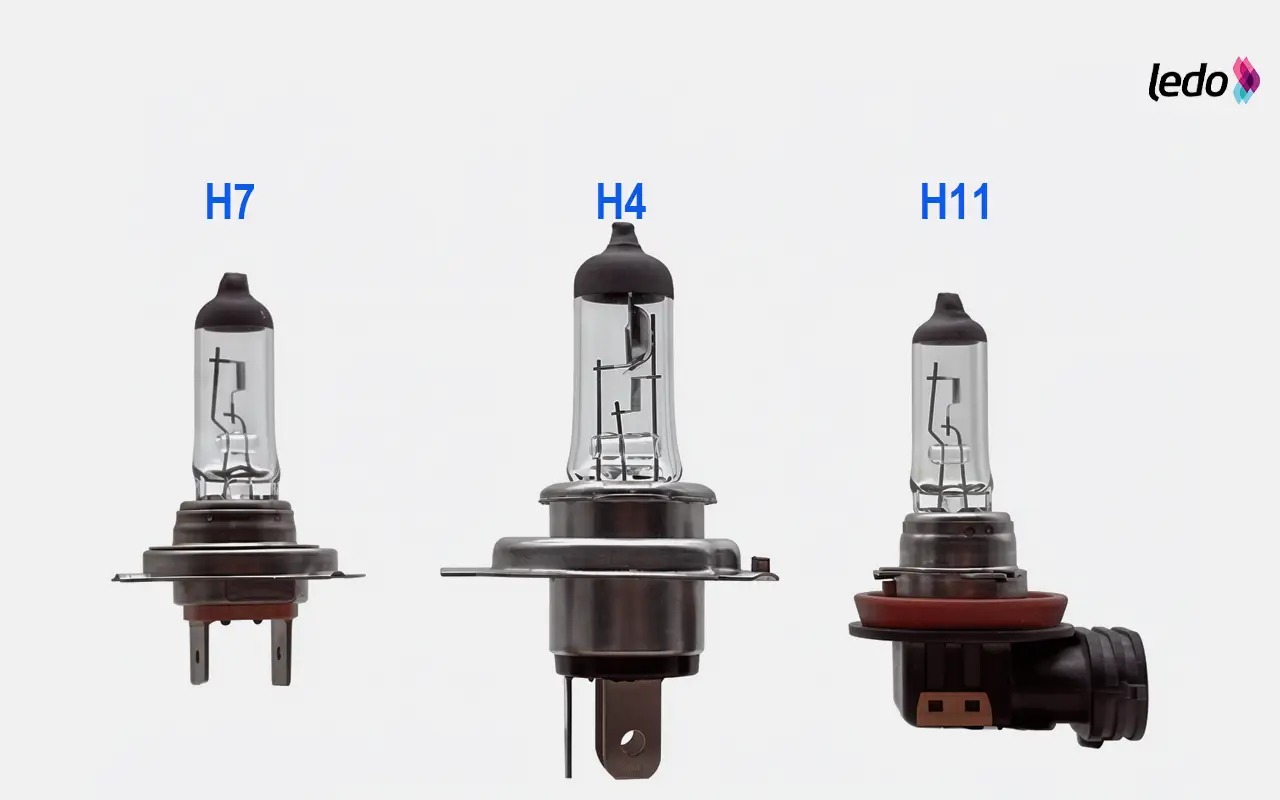 H11 vs H7 vs H4 bulb geometry and emitting position comparison for LEDr development