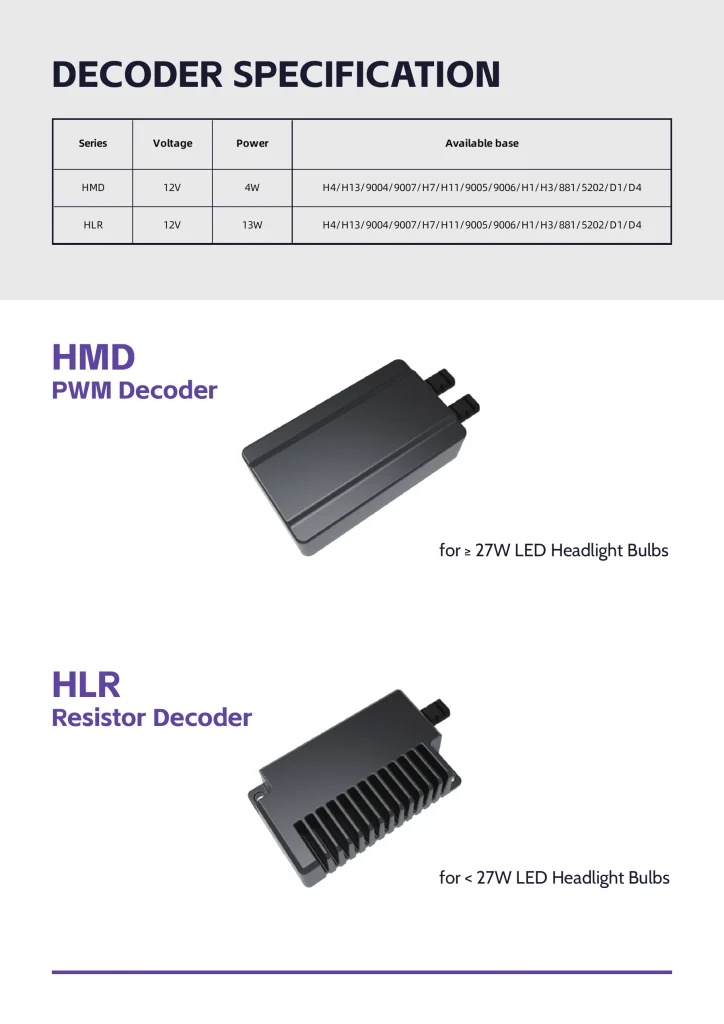 LEDO HMD PWM decoder and HLR resistor decoder specifications