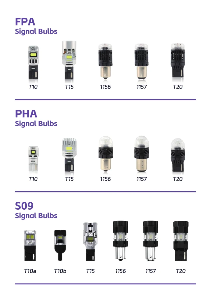 LEDO FPA, PHA and S09 automotive signal bulb ranges and bases
