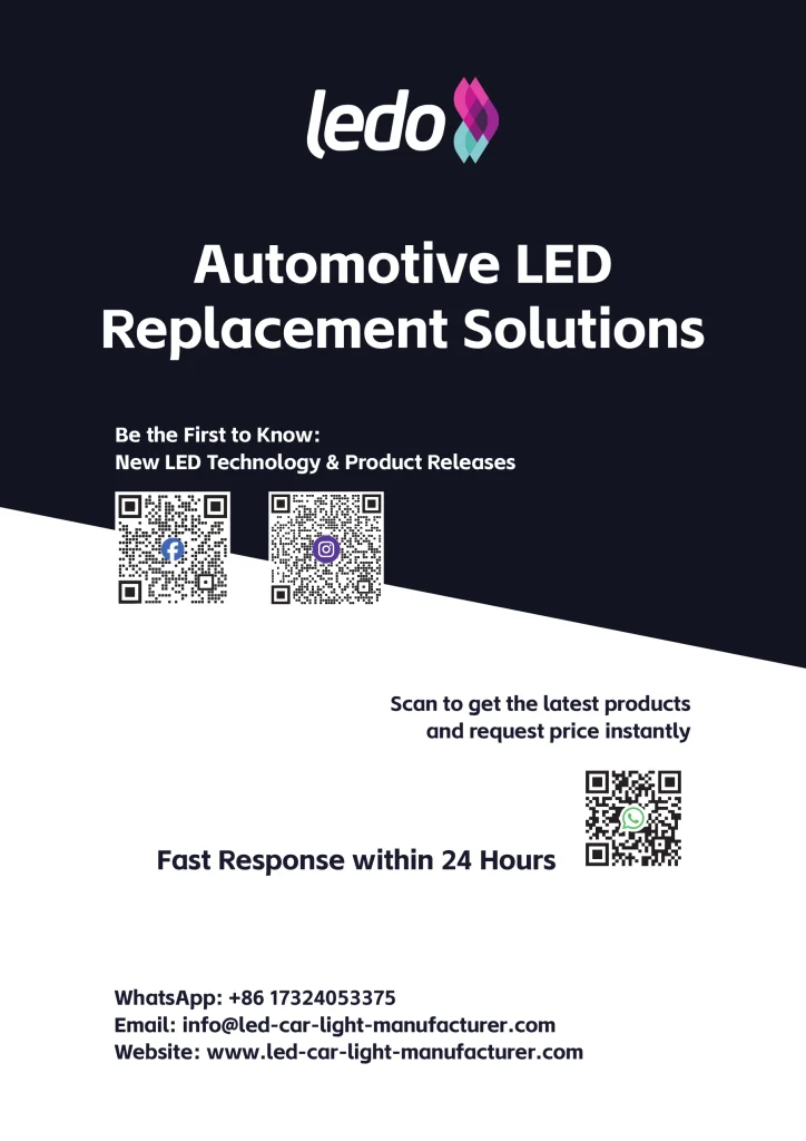 LEDO automotive LED replacement solutions contact page and QR codes