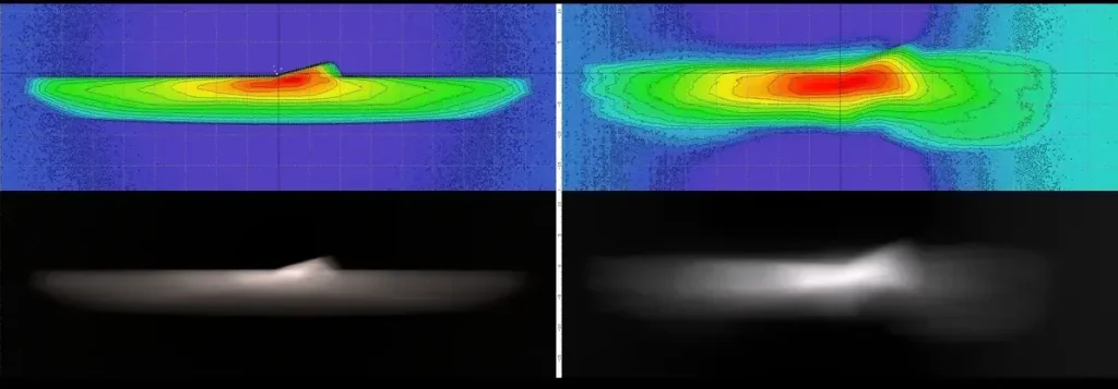 H7 halogen versus unapproved H7 LED beam pattern simulation in the same reflector lamp