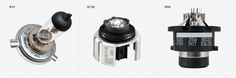 E-mark approval markings under UN R37, R128 and R99 compared for automotive light sources